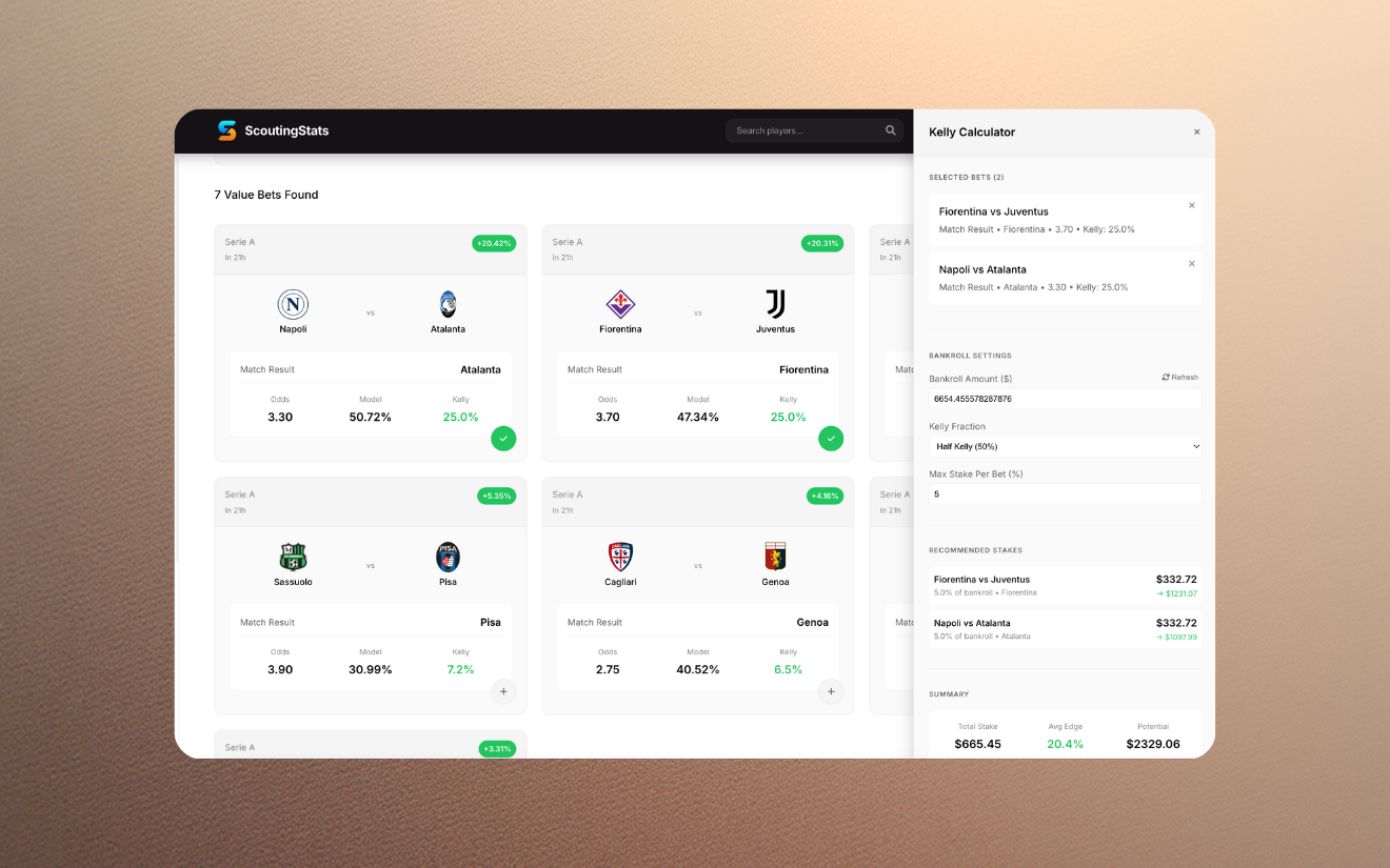 Value Bets Finder interface